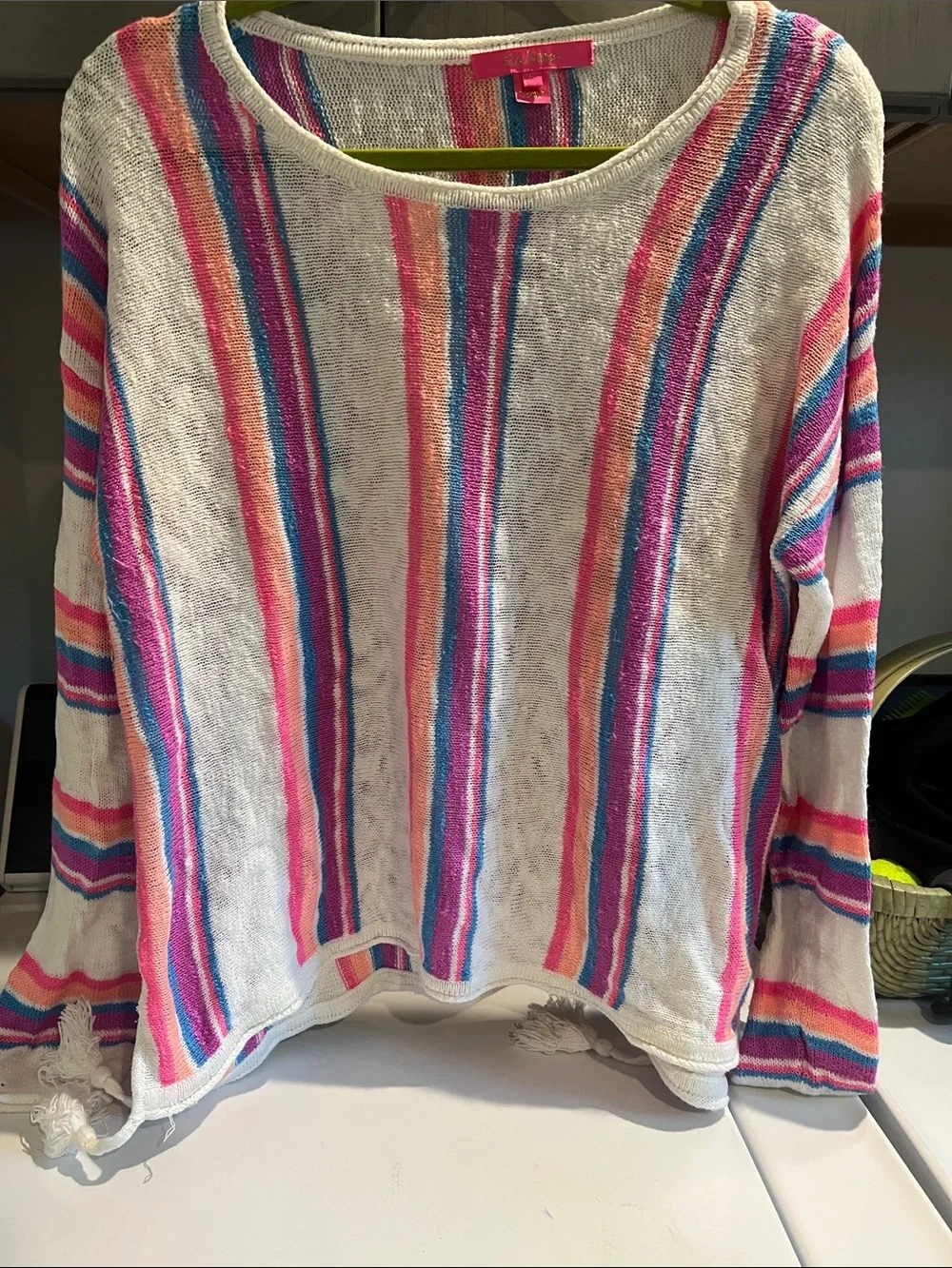 Lily Pulitzer Striped Lightweight Knit Sweater in Cream with Pink & Blue Stripes - Picture 1 of 5